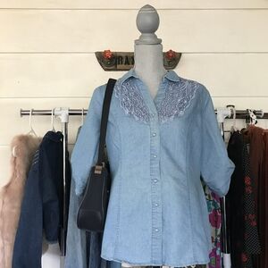 Cavalini Blue Lace Detailing Blouse Women's Size Medium